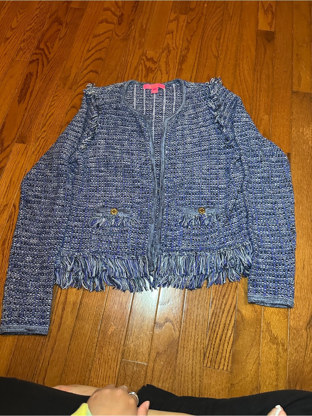 EUC Lilly Pulitzer Blue Tweed Fringe Open-front Blazer - M - Picture 2 of 7